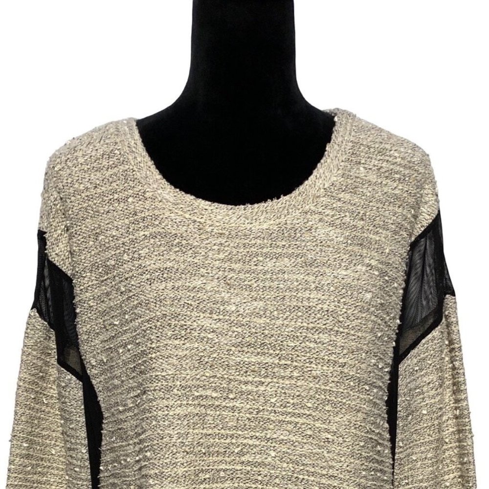 Anama M Sweater Hi Low Shark Bite Woven Cream Black Beige Texture Semi Sheer Sl